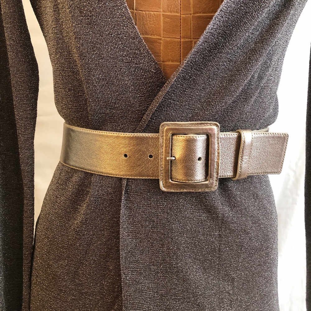 Metallic Burnished Silver Colored Leather Belt